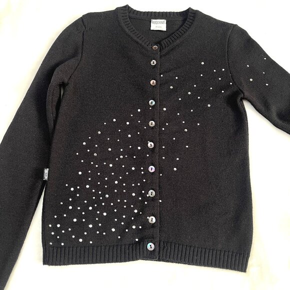 Auc Moschno Rhinestones embellished Lana Wool Black cardigan S - Picture 10 of 14